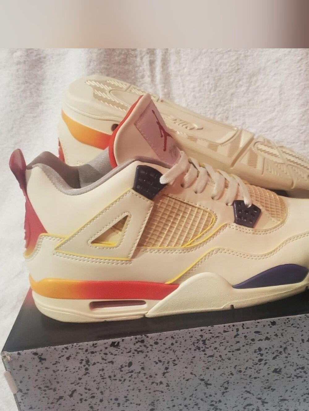 Jordan Low-Top Sneaker in Cream with Orange, Yellow and Purple Accents